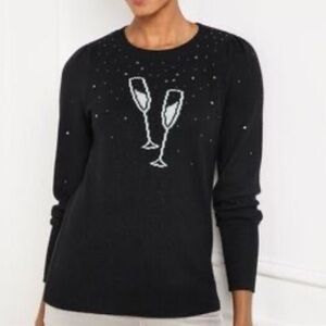 Talbots Black Sweater with Champagne Glass Motif Size 2X